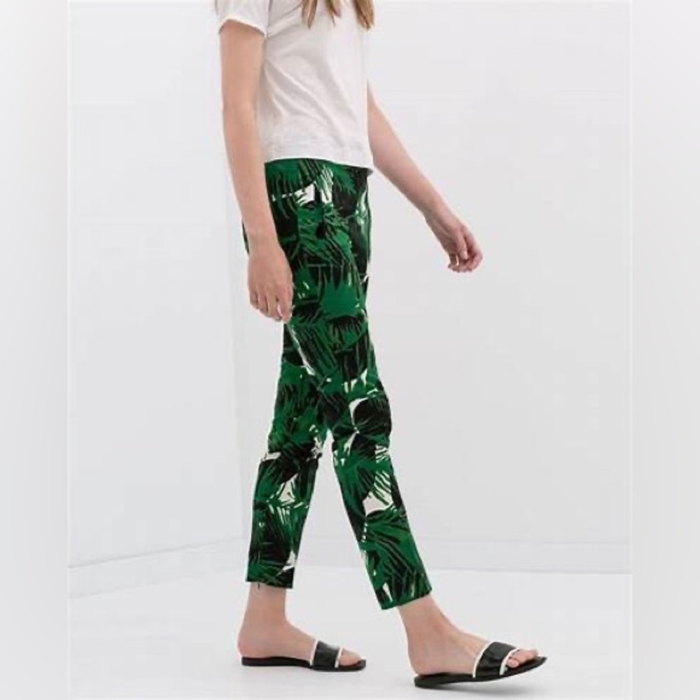 ZARA Trousers Size 26 Palms Tropical Ankle Zip Resort Travel